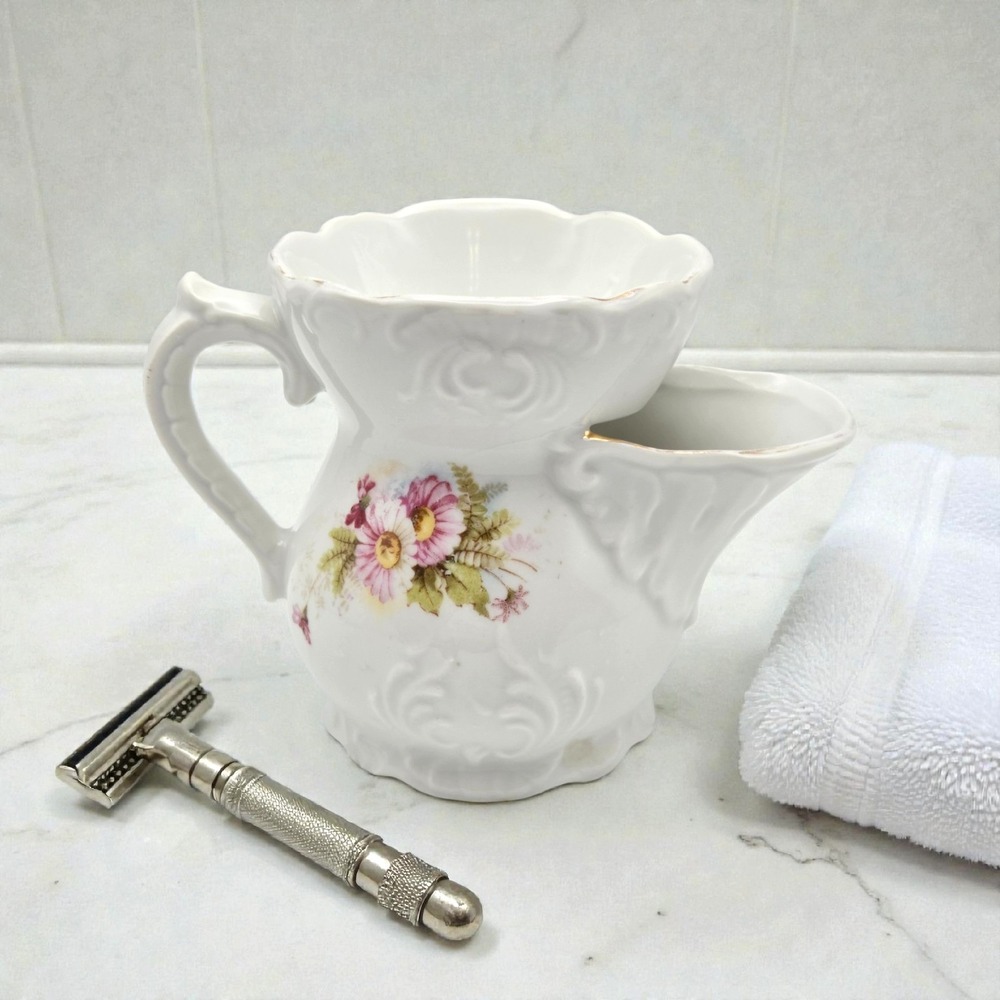 Vintage Floral Shaving Scuttle Mug Victorian Cottagecore Flower Stand/Vase